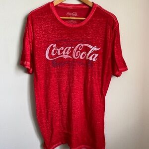 Coca-Cola Women's Red Logo Sheer Short Sleeve Bodycon‎ Tee Size Medium